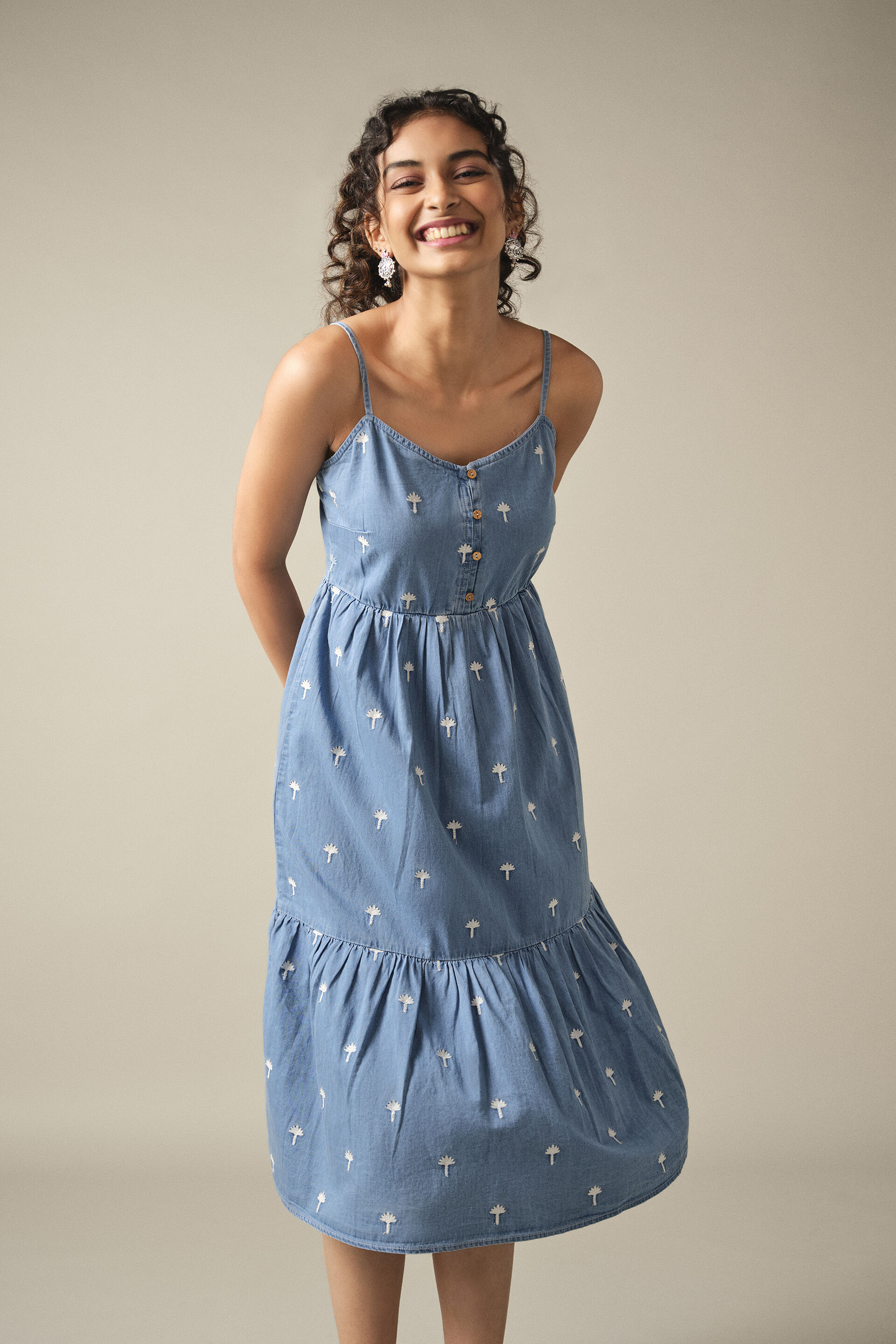 Embroidered Denim Dress in Indigo, Indigo, image 4